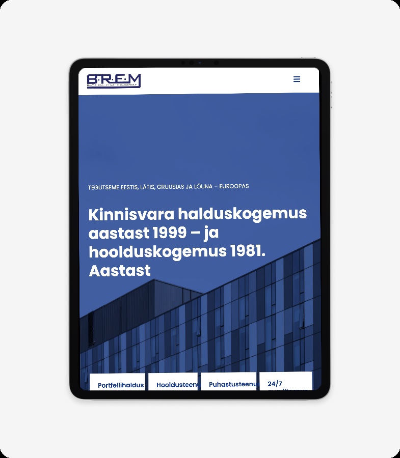 Brem Grupp kodulehe avaleht vertikaalses tahvelarvutis