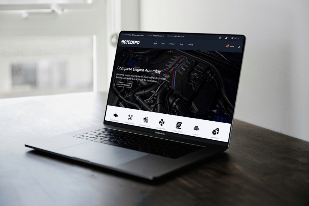Motodepo online store on a laptop