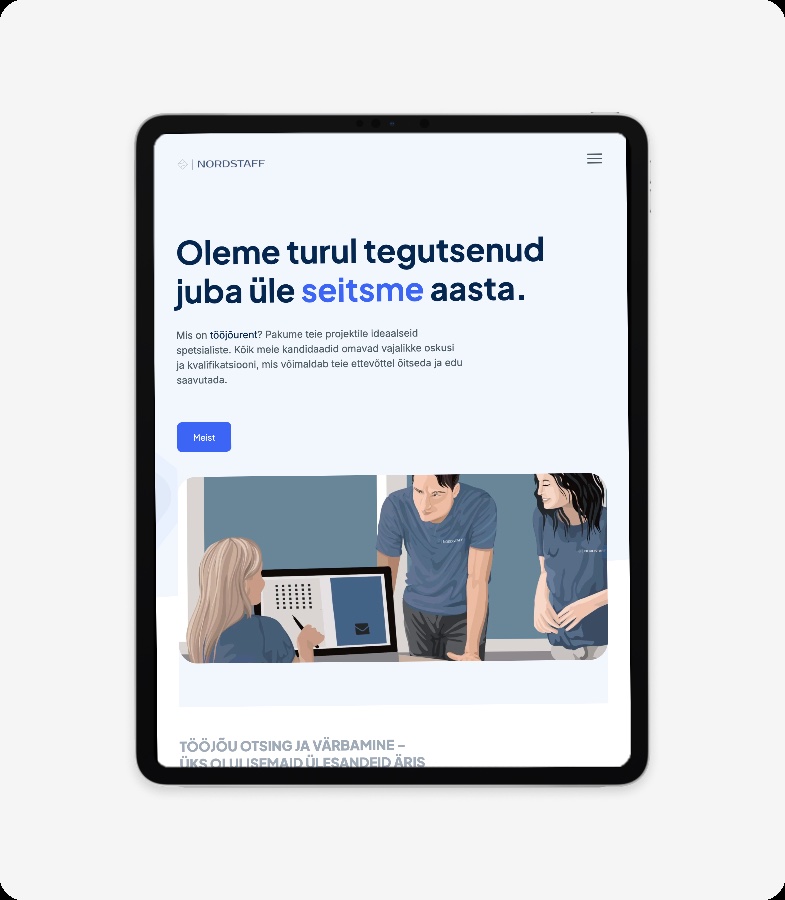 Nordstaff kodulehe avaleht vertikaalses tahvelarvutis