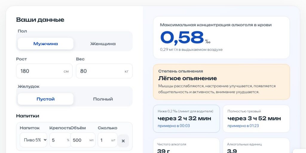Калькулятор алкоголя
